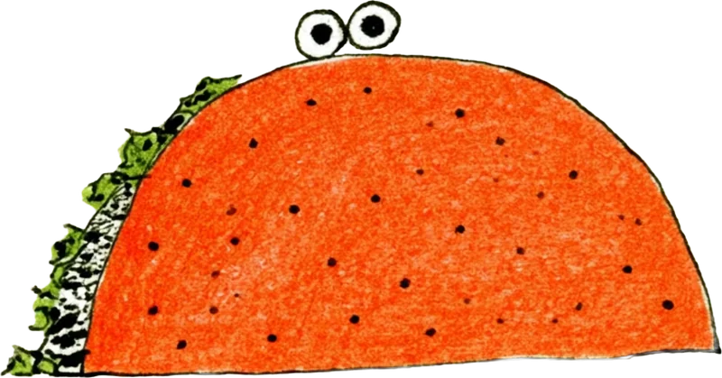 Nomlog's taco character — a smiling taco with googly eyes